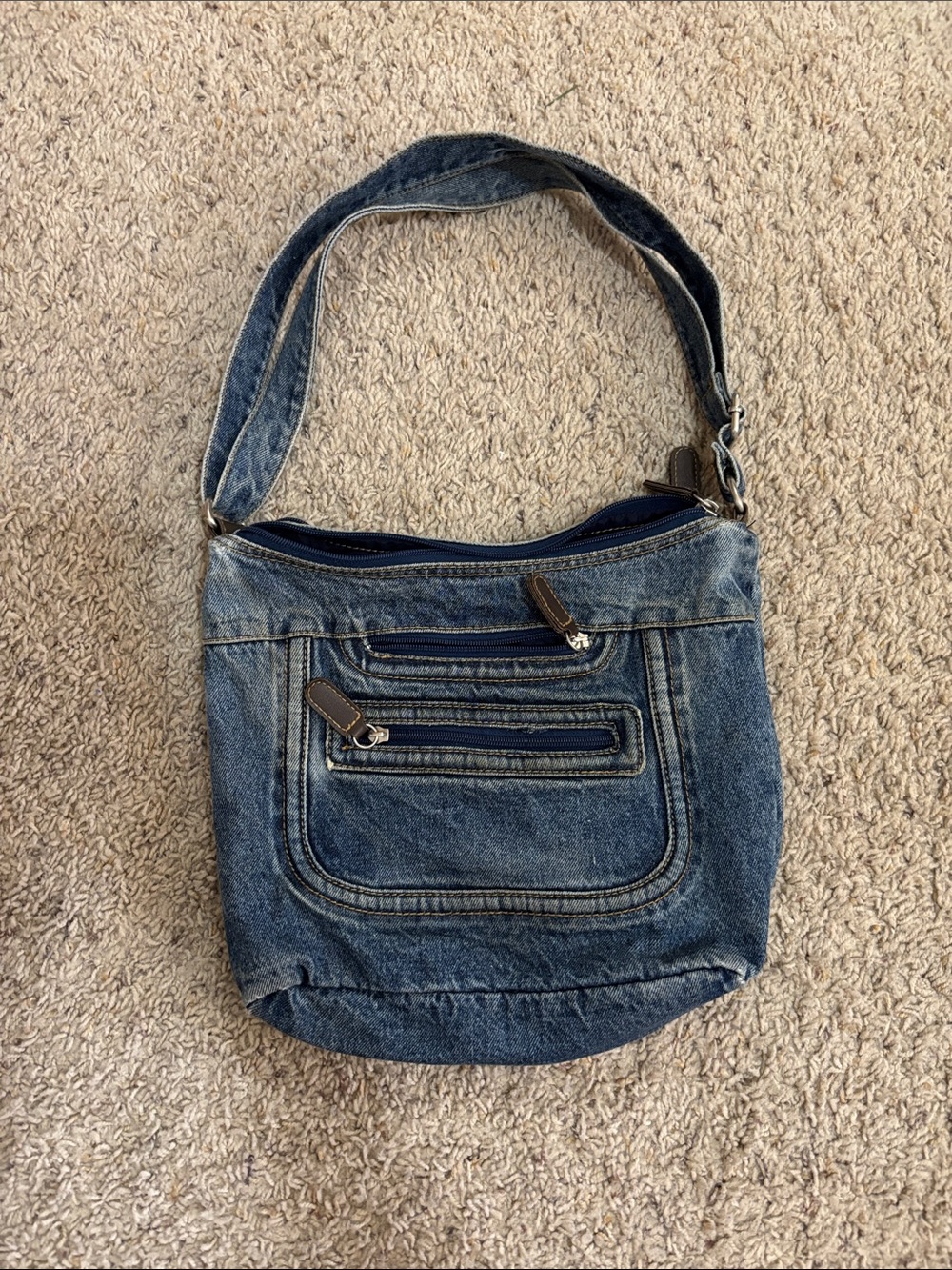 Vintage Y2K Denim Shoulder Bag with Front Zip Pockets